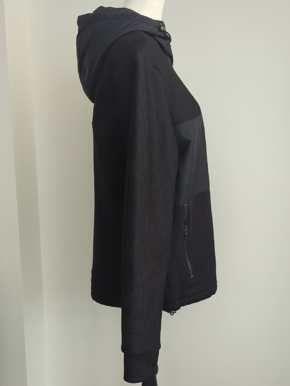 NWT Michael Kors Men's Mix-Media Ribbed Knit Full-Zip Hoodie Jacket Black LARGE - Picture 6 of 11